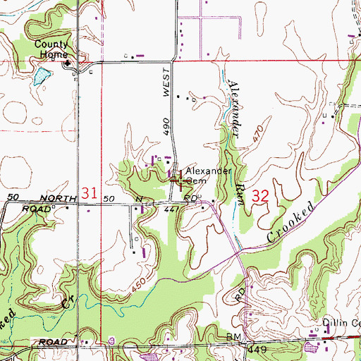 Topographic Map of Alexander Cemetery, IN