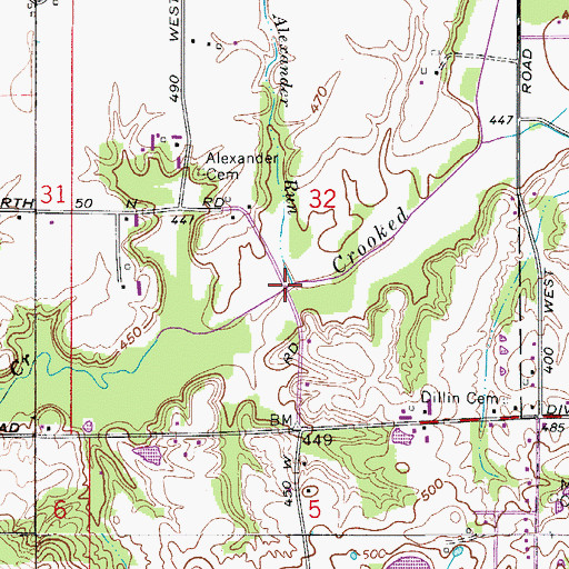 Topographic Map of Alexander Run, IN