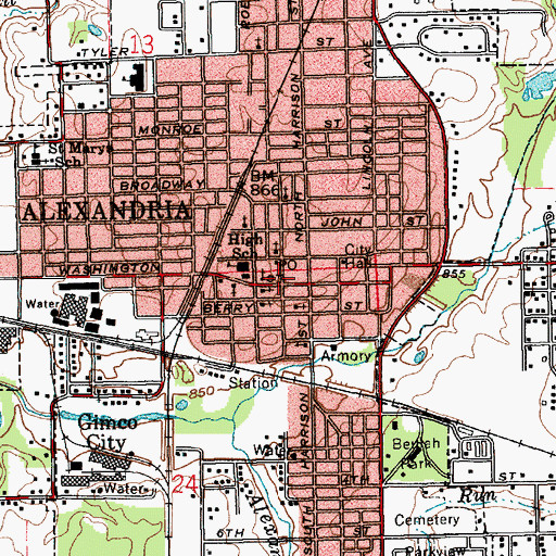 Topographic Map of Alexandria, IN