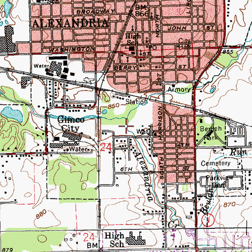 Topographic Map of Alexandria Creek, IN