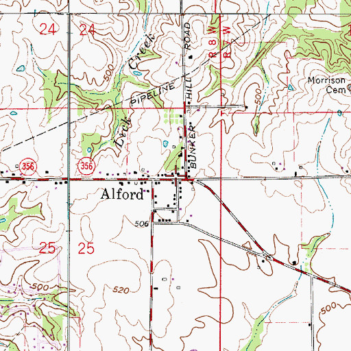 Topographic Map of Alford, IN