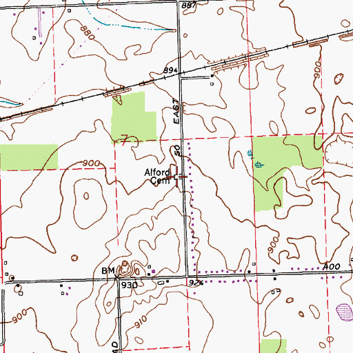 Topographic Map of Alford Cemetery, IN