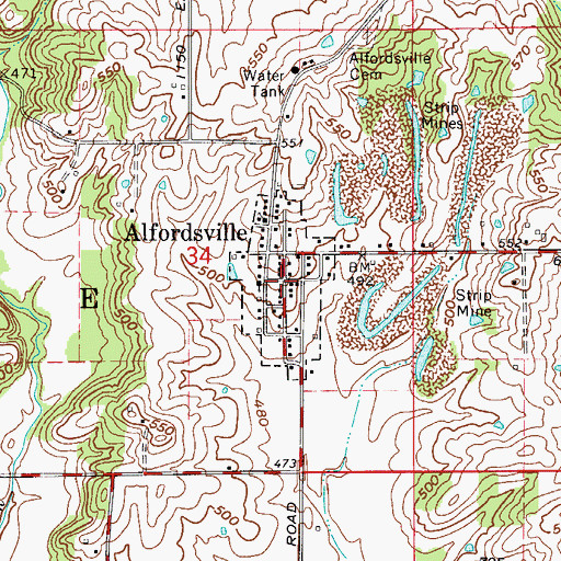 Topographic Map of Alfordsville, IN