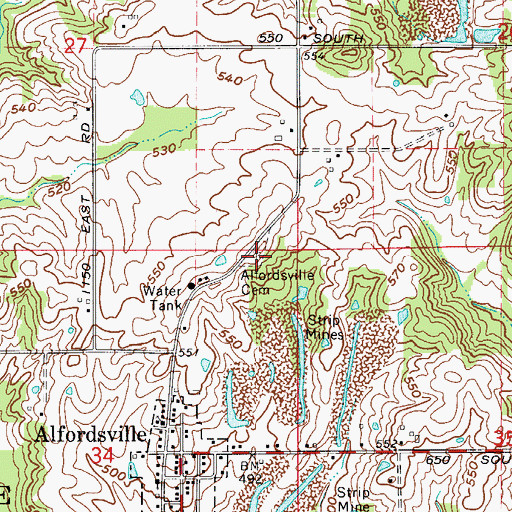 Topographic Map of Alfordsville Cemetery, IN