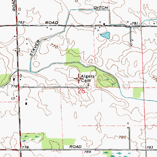 Topographic Map of Algers Cemetery, IN