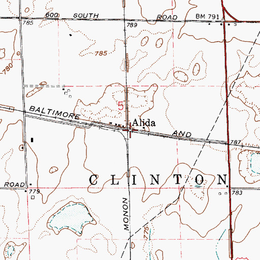 Topographic Map of Alida, IN