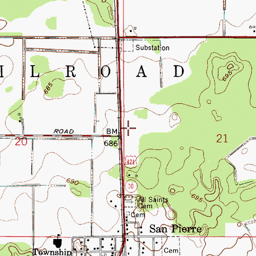Topographic Map of All Saints Cemetery, IN