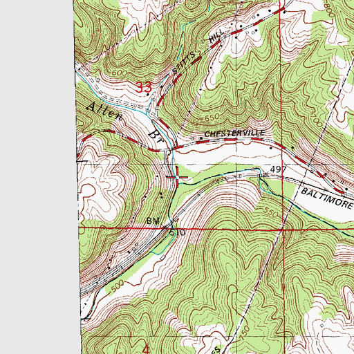 Topographic Map of Allen Branch, IN