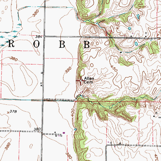 Topographic Map of Allen Cemetery, IN