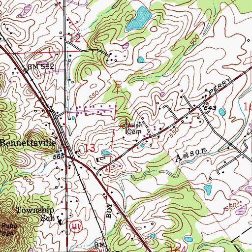 Topographic Map of Allen Cemetery, IN