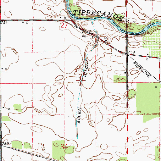 Topographic Map of Allen Ditch, IN