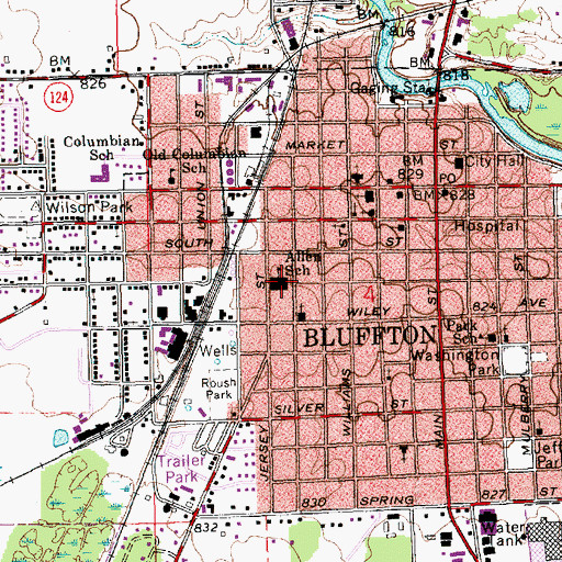 Topographic Map of Allen School, IN
