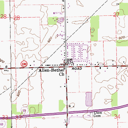 Topographic Map of Allen-Bethel Church, IN