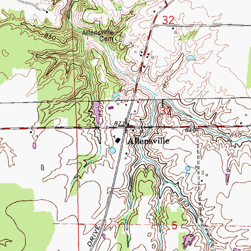 Topographic Map of Allensville, IN