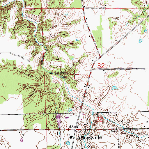 Topographic Map of Allensville Cemetery, IN