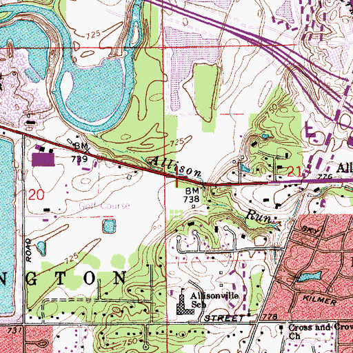 Topographic Map of Allison Run, IN