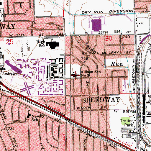 Topographic Map of James A Allison Elementary School, IN
