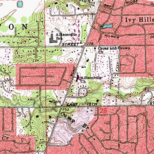 Topographic Map of Allisonville Christian Church, IN