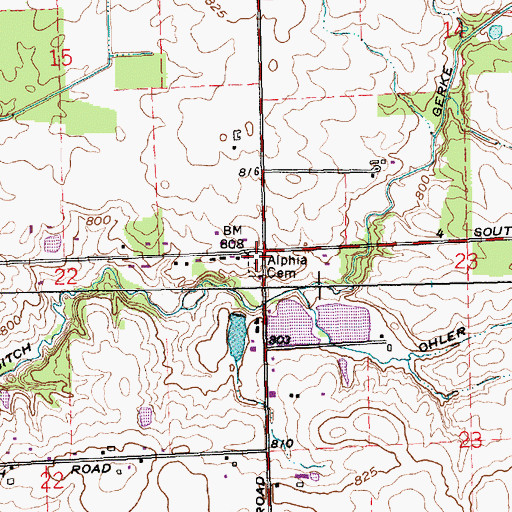 Topographic Map of Alpha Cemetery, IN
