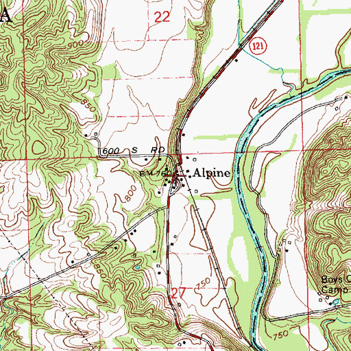 Topographic Map of Alpine, IN