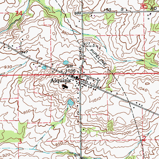 Topographic Map of Alquina, IN