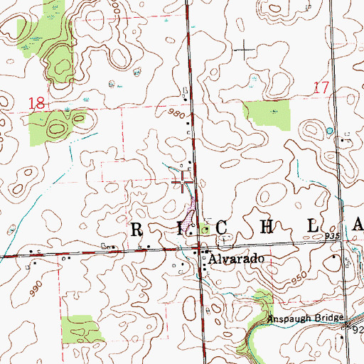 Topographic Map of Alvarado, IN