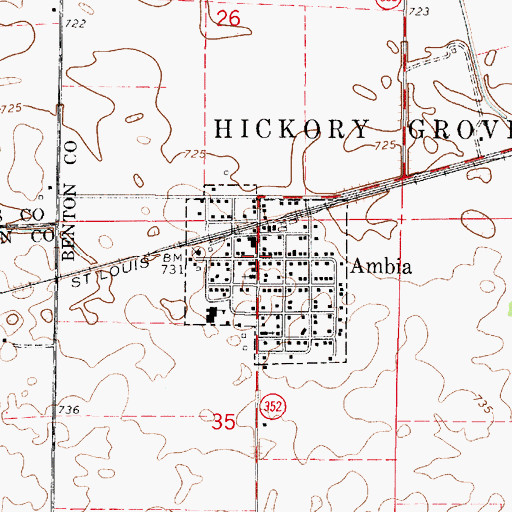 Topographic Map of Ambia, IN