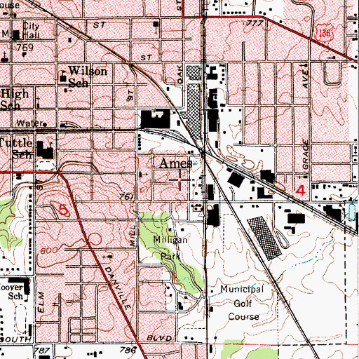 Topographic Map of Ames, IN