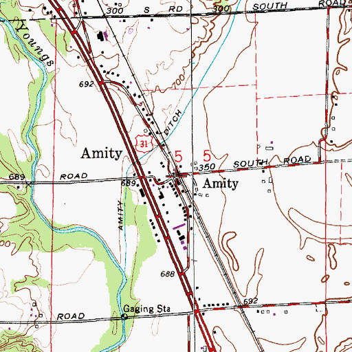 Topographic Map of Amity, IN
