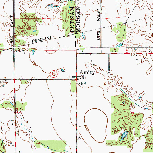 Topographic Map of Amity Church, IN