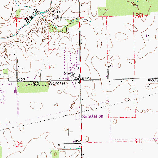 Topographic Map of Amity United Methodist Church, IN