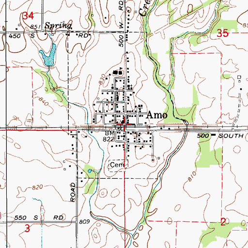 Topographic Map of Amo, IN
