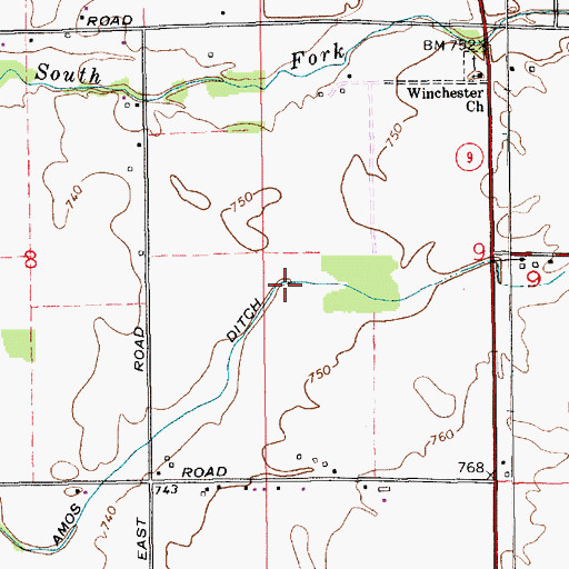 Topographic Map of Amos Ditch, IN