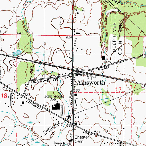 Topographic Map of Ainsworth, IN