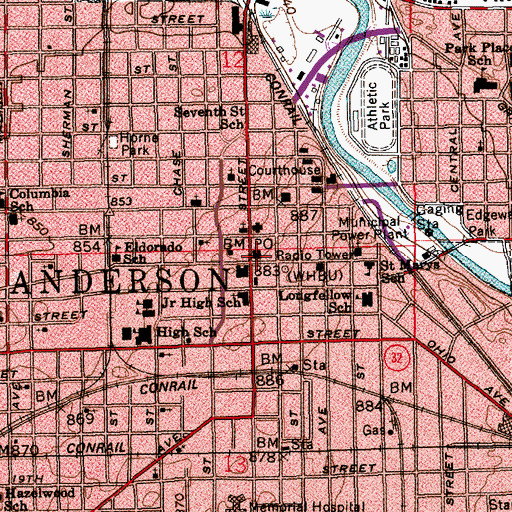 Topographic Map of Anderson, IN