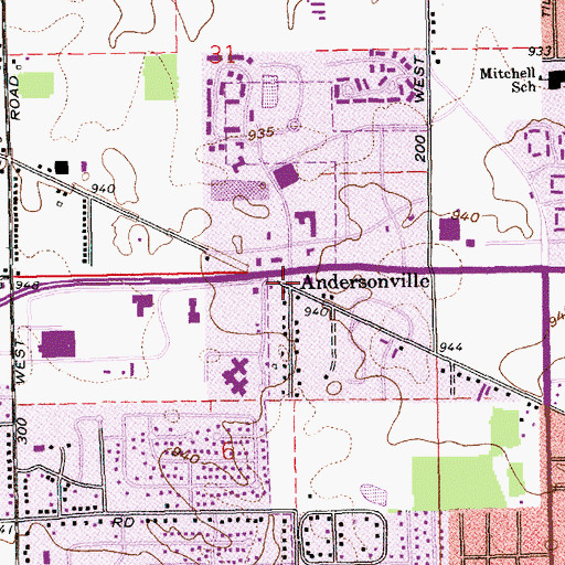 Topographic Map of Andersonville, IN