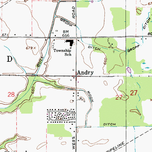 Topographic Map of Andry, IN