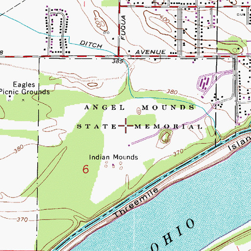Topographic Map of Angel Mounds State Memorial, IN
