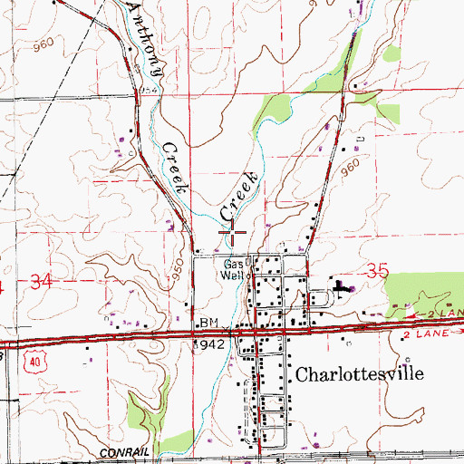 Topographic Map of Anthony Creek, IN