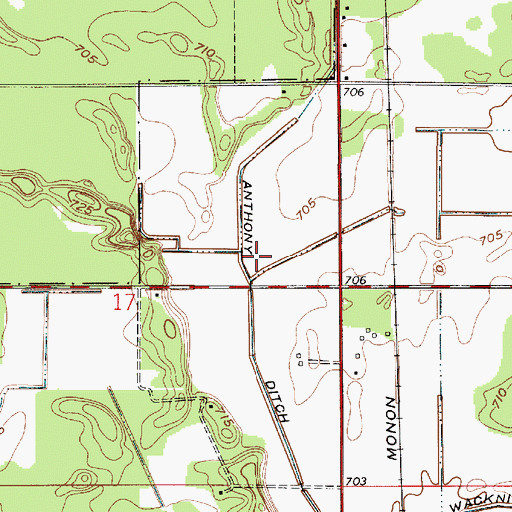 Topographic Map of Anthony Ditch, IN