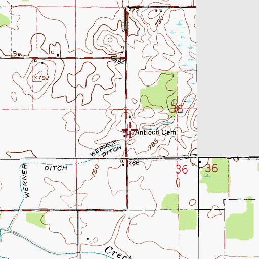Topographic Map of Antioch Cemetery, IN
