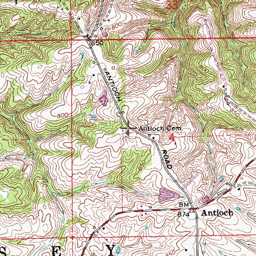 Topographic Map of Antioch Cemetery, IN