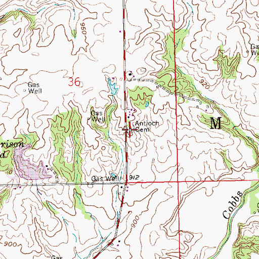 Topographic Map of Antioch Cemetery, IN