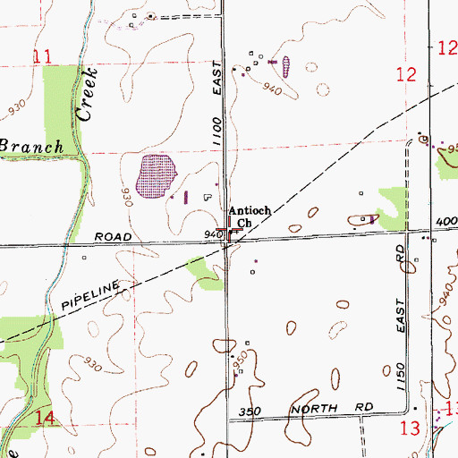 Topographic Map of Antioch Church, IN