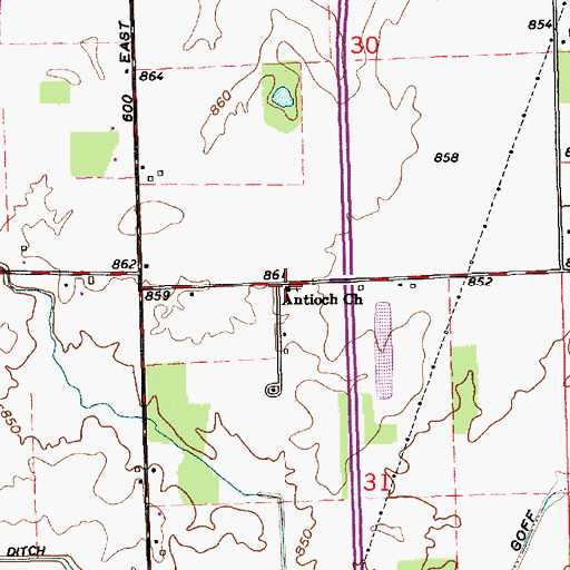 Topographic Map of Antioch Church, IN