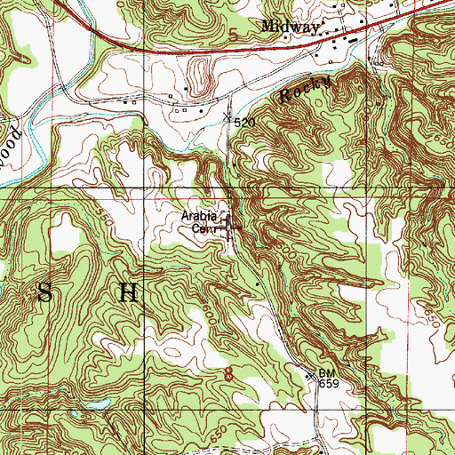 Topographic Map of Arabia Cemetery, IN