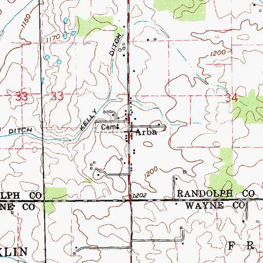 Topographic Map of Arba, IN