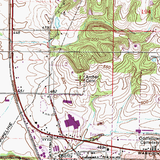 Topographic Map of Archer Cemetery, IN