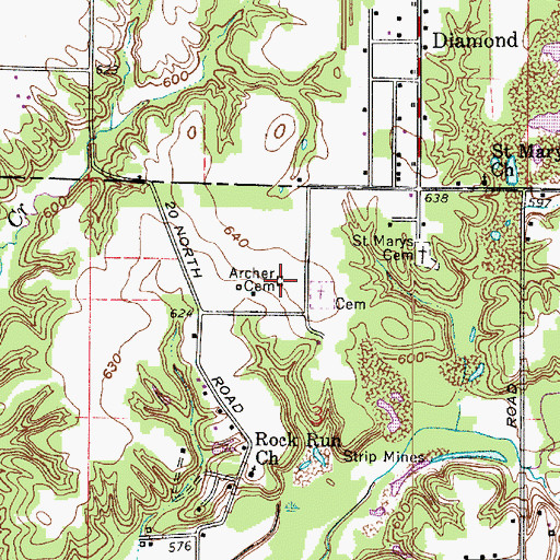 Topographic Map of Archer Cemetery, IN