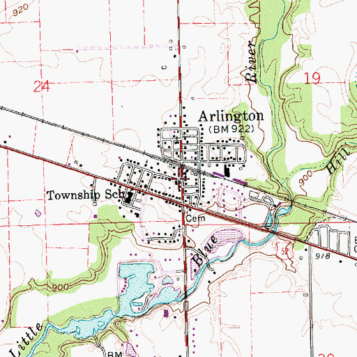 Topographic Map of Arlington, IN